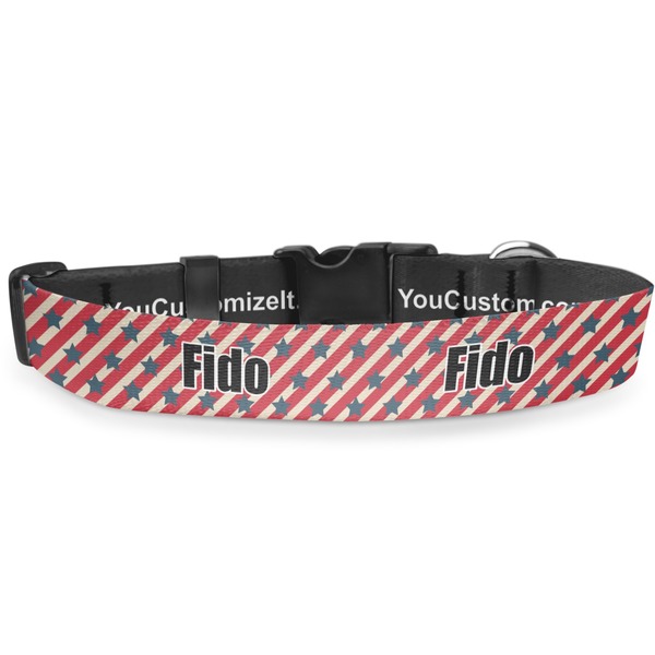 Custom Stars and Stripes Deluxe Dog Collar - Small (8.5" to 12.5") (Personalized)