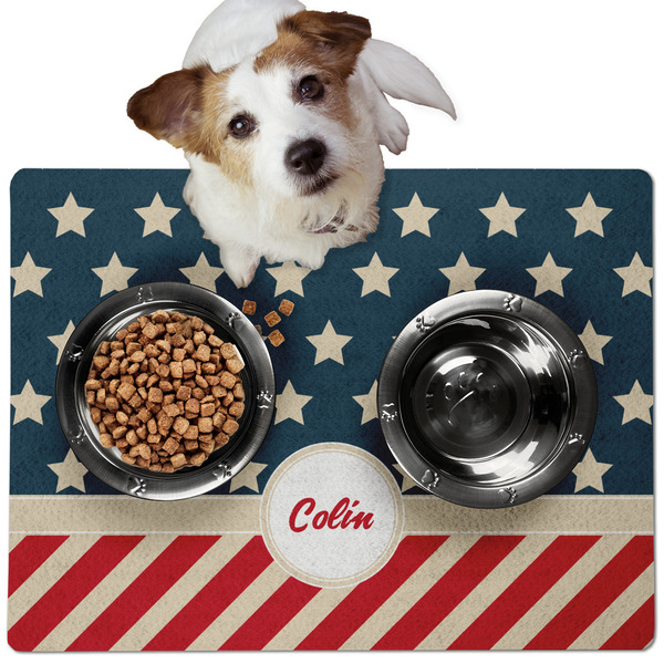 Custom Stars and Stripes Dog Food Mat - Medium w/ Name or Text