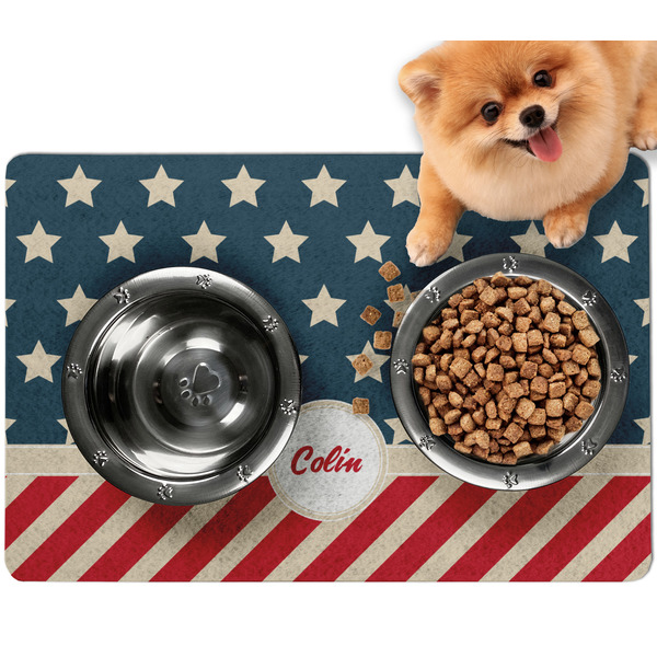 Custom Stars and Stripes Dog Food Mat - Small w/ Name or Text