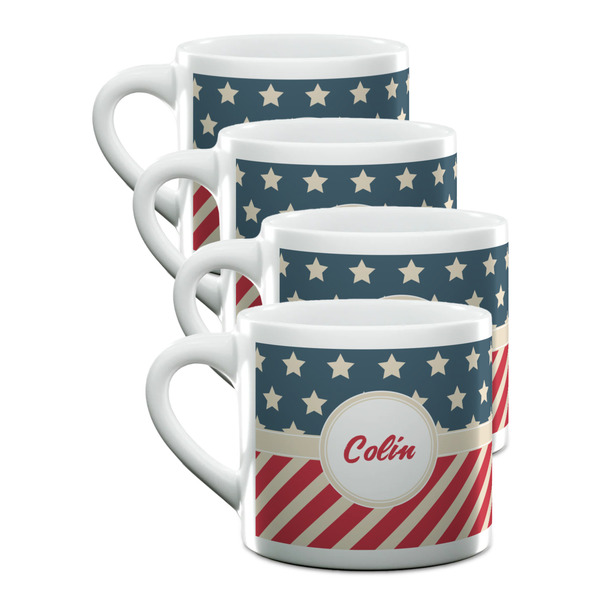 Custom Stars and Stripes Double Shot Espresso Cups - Set of 4 (Personalized)