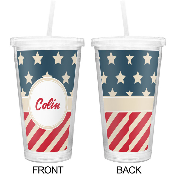 Stars and Stripes Double Wall Tumbler with Straw - Approval
