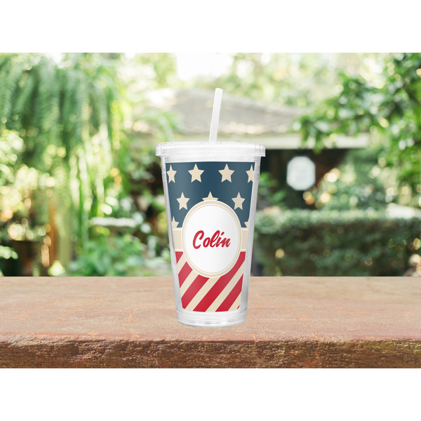 Stars and Stripes Double Wall Tumbler with Straw Lifestyle