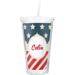Stars and Stripes Double Wall Tumbler with Straw (Personalized)