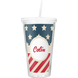 Stars and Stripes Double Wall Tumbler with Straw (Personalized)