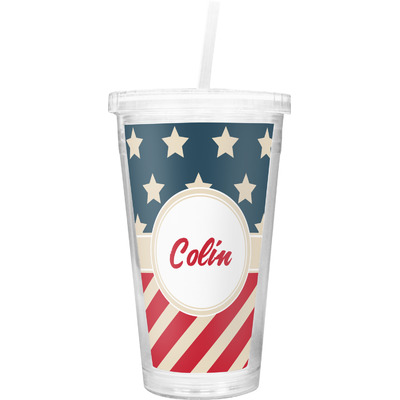 Stars and Stripes Double Wall Tumbler with Straw (Personalized)