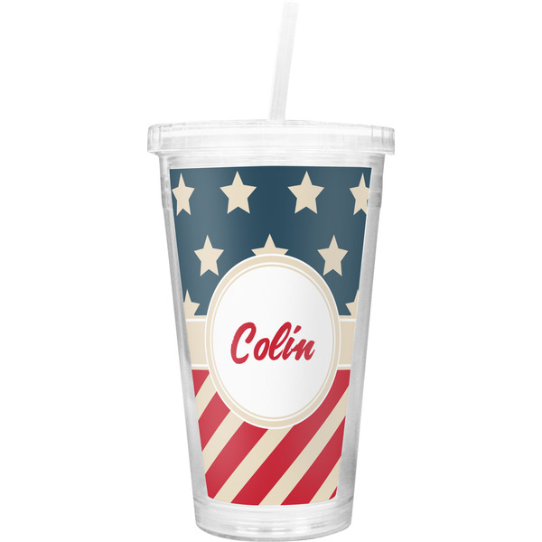 Custom Stars and Stripes Double Wall Tumbler with Straw (Personalized)