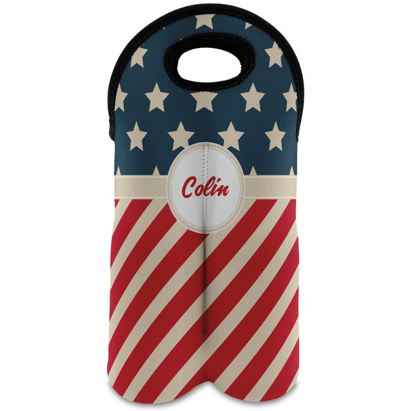 Custom Stars and Stripes Wine Tote Bag (2 Bottles) (Personalized)