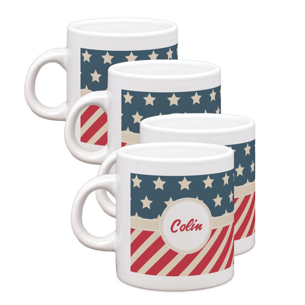 Custom Stars and Stripes Single Shot Espresso Cups - Set of 4 (Personalized)