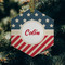 Stars and Stripes Frosted Glass Ornament - Hexagon (Lifestyle)