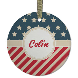 Stars and Stripes Flat Glass Ornament - Round w/ Name or Text