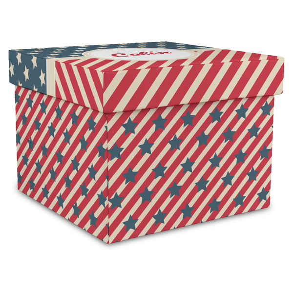 Custom Stars and Stripes Gift Box with Lid - Canvas Wrapped - X-Large (Personalized)