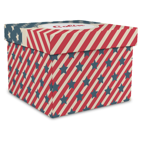 Custom Stars and Stripes Gift Box with Lid - Canvas Wrapped - XX-Large (Personalized)