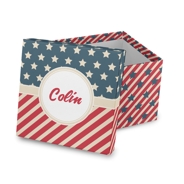 Custom Stars and Stripes Gift Box with Lid - Canvas Wrapped (Personalized)