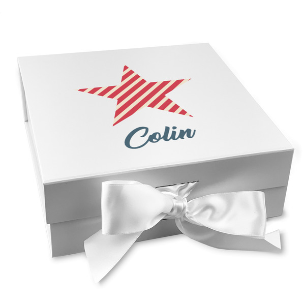 Custom Stars and Stripes Gift Box with Magnetic Lid - White (Personalized)