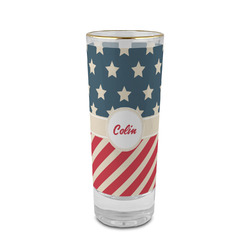Stars and Stripes 2 oz Shot Glass -  Glass with Gold Rim - Single (Personalized)