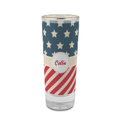 Stars and Stripes 2 oz Shot Glass - Glass with Gold Rim (Personalized)