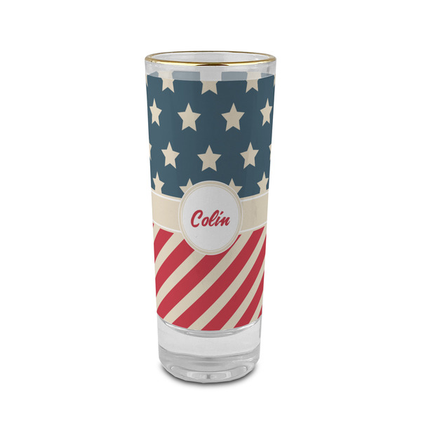 Custom Stars and Stripes 2 oz Shot Glass - Glass with Gold Rim (Personalized)