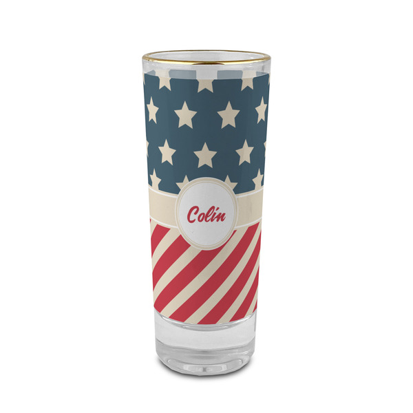 Custom Stars and Stripes 2 oz Shot Glass -  Glass with Gold Rim - Set of 4 (Personalized)