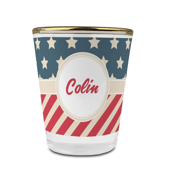 Stars and Stripes Glass Shot Glass - With gold rim - FRONT