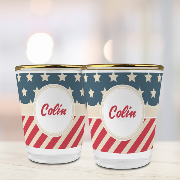 Stars and Stripes Glass Shot Glass - with gold rim - LIFESTYLE