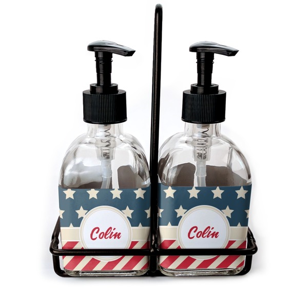 Custom Stars and Stripes Glass Soap & Lotion Bottles (Personalized)