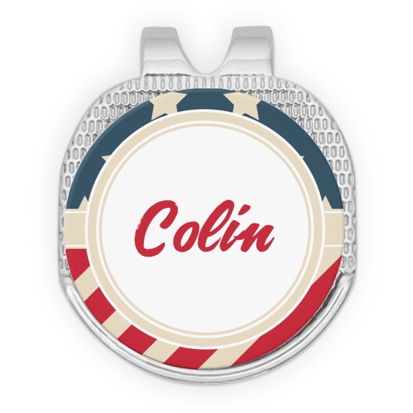 Custom Stars and Stripes Golf Ball Marker - Hat Clip - Silver