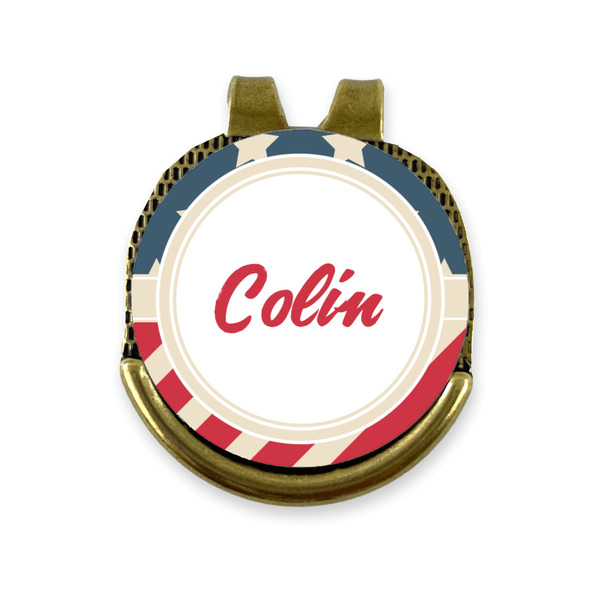 Custom Stars and Stripes Golf Ball Marker - Hat Clip - Gold