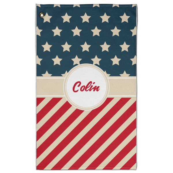 Custom Stars and Stripes Golf Towel - Poly-Cotton Blend w/ Name or Text