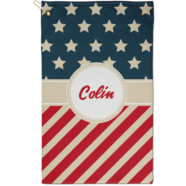 Custom Stars and Stripes Golf Towel - Poly-Cotton Blend - Small w/ Name or Text