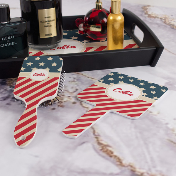 Stars and Stripes Hair Brush and Hand Mirror - Bathroom Scene