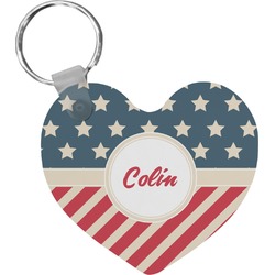 Stars and Stripes Heart Plastic Keychain w/ Name or Text