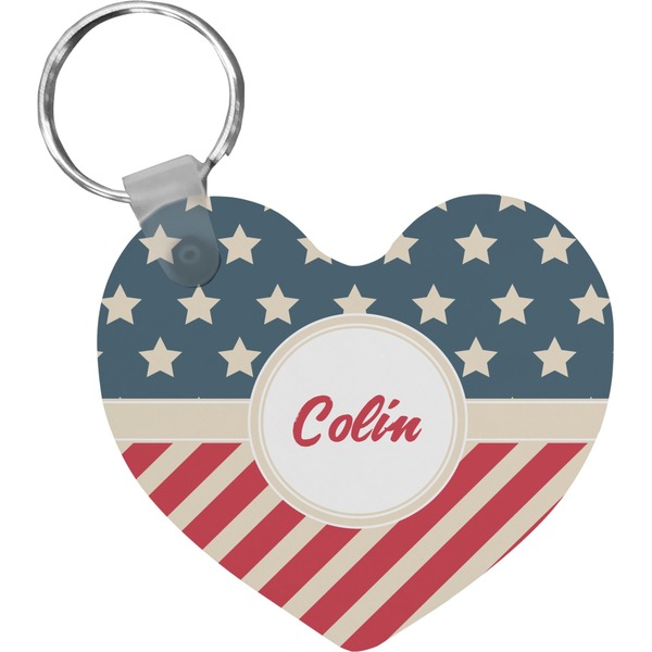 Custom Stars and Stripes Heart Plastic Keychain w/ Name or Text