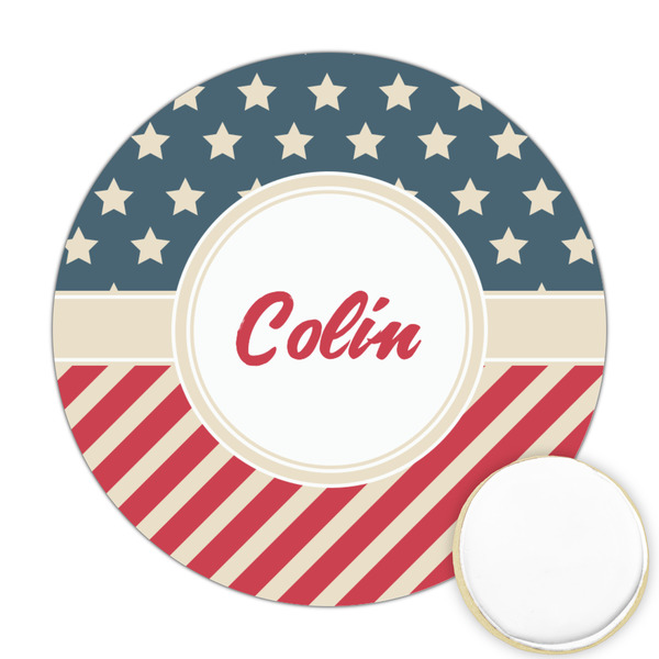 Custom Stars and Stripes Printed Cookie Topper - Round (Personalized)