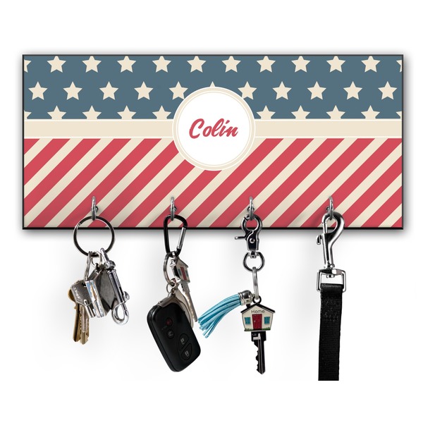 Custom Stars and Stripes Key Hanger w/ 4 Hooks w/ Name or Text