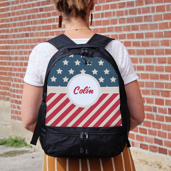 Stars and Stripes Large Backpack - Black - On Back
