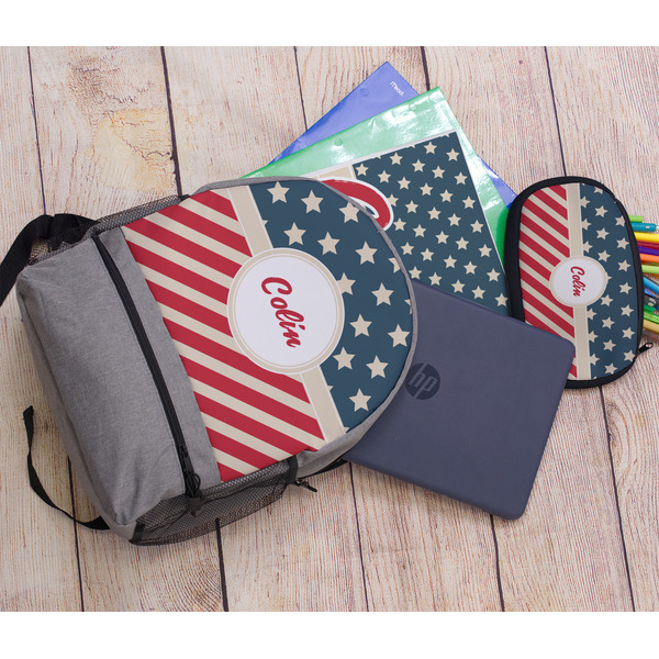 Stars and Stripes Large Backpack - Gray - With Stuff
