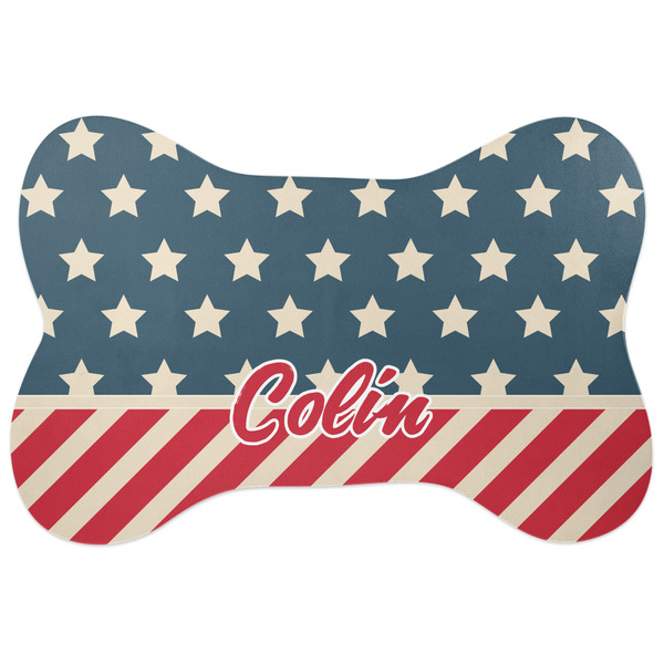 Custom Stars and Stripes Bone Shaped Dog Food Mat (Personalized)