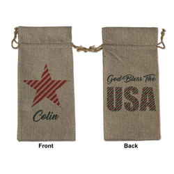 Stars and Stripes Large Burlap Gift Bag - Front & Back (Personalized)