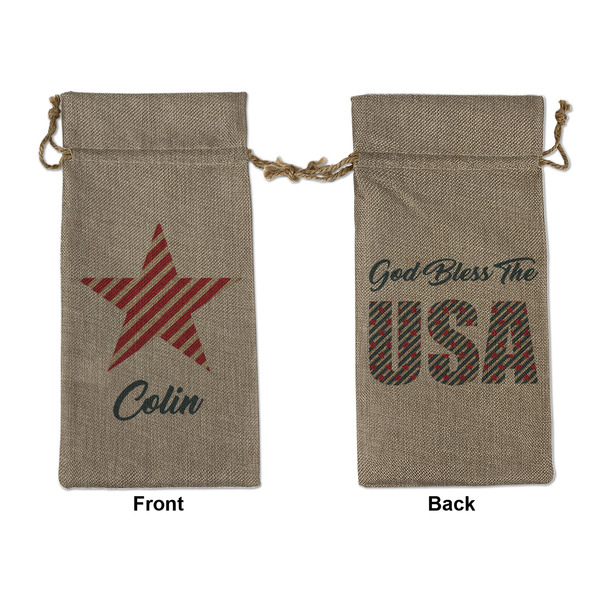 Custom Stars and Stripes Large Burlap Gift Bag - Front & Back (Personalized)