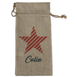 Stars and Stripes Large Burlap Gift Bag - Front (Personalized)