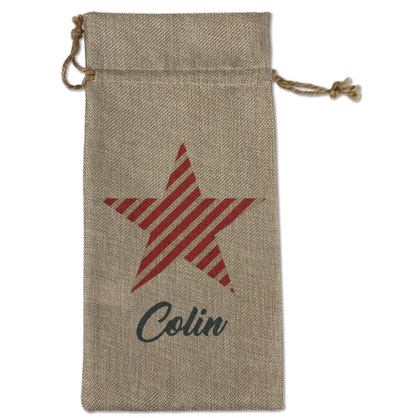 Custom Stars and Stripes Large Burlap Gift Bag - Front (Personalized)