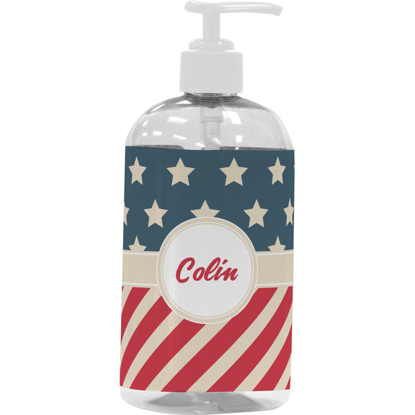 Custom Stars and Stripes Plastic Soap / Lotion Dispenser (16 oz - Large - White) (Personalized)