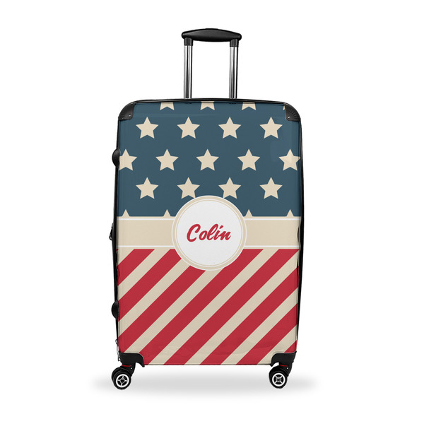 Custom Stars and Stripes Suitcase - 28" Large - Checked w/ Name or Text