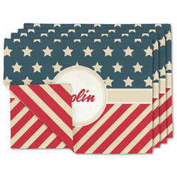 Stars and Stripes Double-Sided Linen Placemat - Set of 4 w/ Name or Text