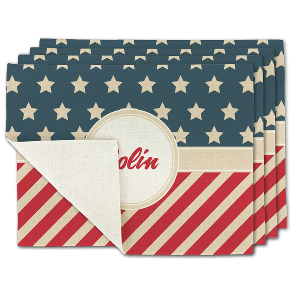 Custom Stars and Stripes Single-Sided Linen Placemat - Set of 4 w/ Name or Text