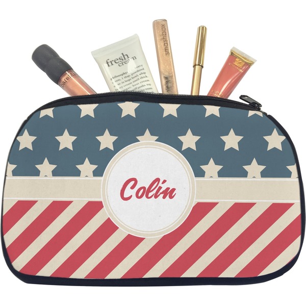 Custom Stars and Stripes Makeup / Cosmetic Bag - Medium (Personalized)
