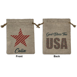 Stars and Stripes Medium Burlap Gift Bag - Front & Back (Personalized)