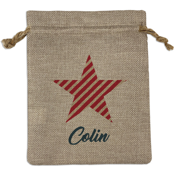 Custom Stars and Stripes Medium Burlap Gift Bag - Front (Personalized)