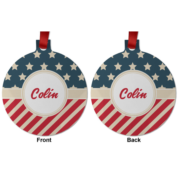 Stars and Stripes Metal Ball Ornament - Front and Back