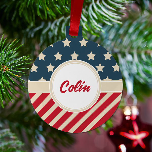 Stars and Stripes Metal Ball Ornament - Lifestyle